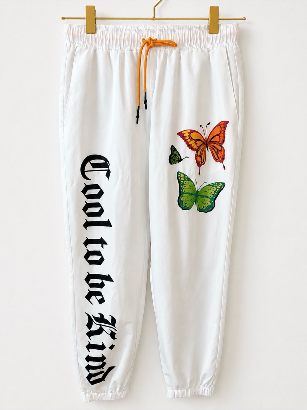 No Boundaries White Joggers with Orange Drawstring & Butterfly Graphics